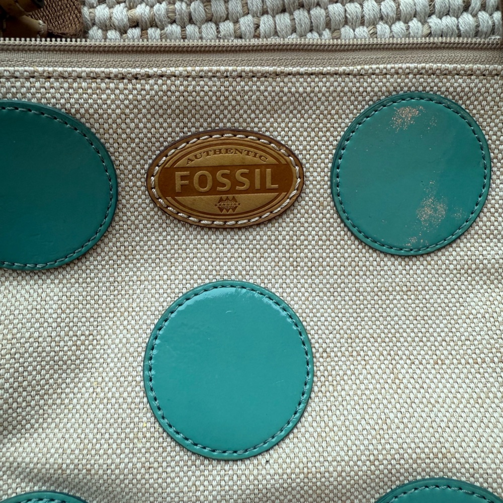 Fossil Cream and Blue Polka Dot Crossbody Bag - Picture 3 of 8